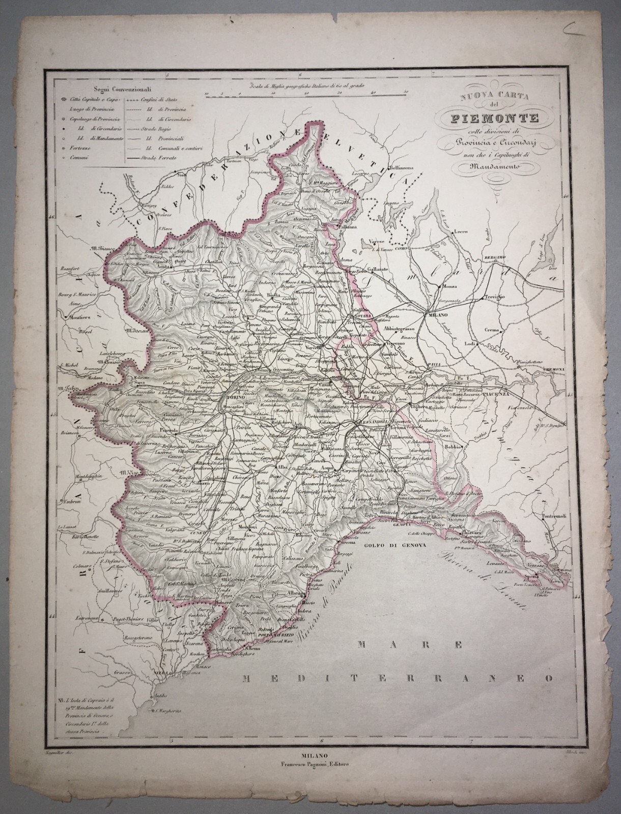 Piemonte. Antica Cartografia, Viabilità Stradale, Liguria. Allodi, Naymiller, XIX Secolo.