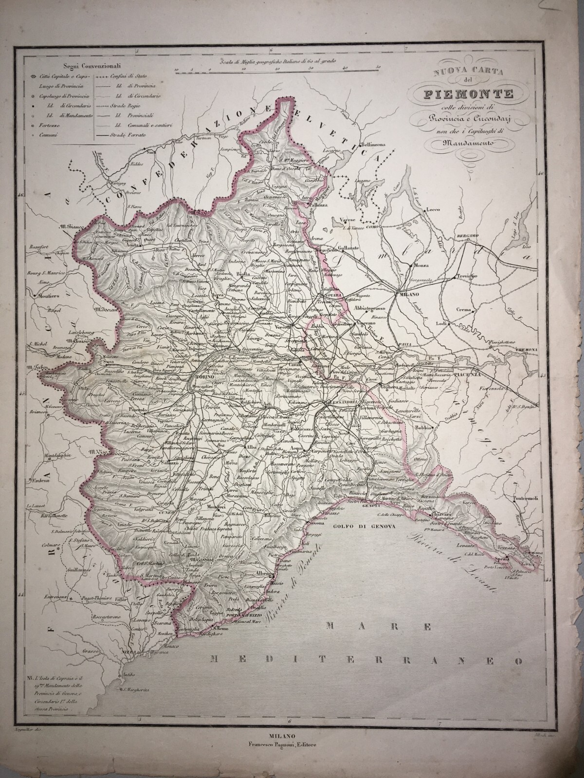 Piemonte. Antica Cartografia, Viabilità Stradale, Liguria. Allodi, Naymiller, XIX Secolo.