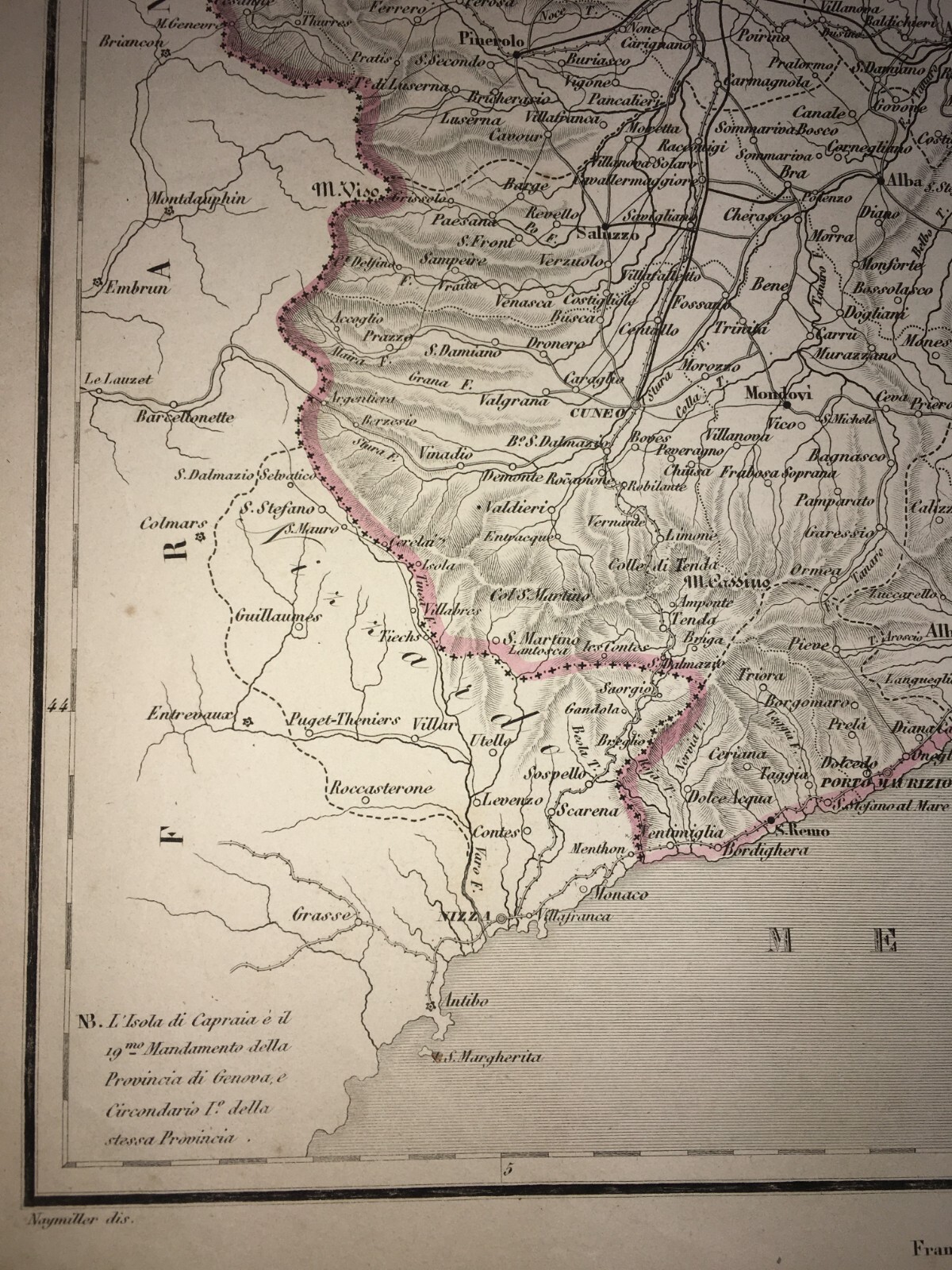 Piemonte. Antica Cartografia, Viabilità Stradale, Liguria. Allodi, Naymiller, XIX Secolo.