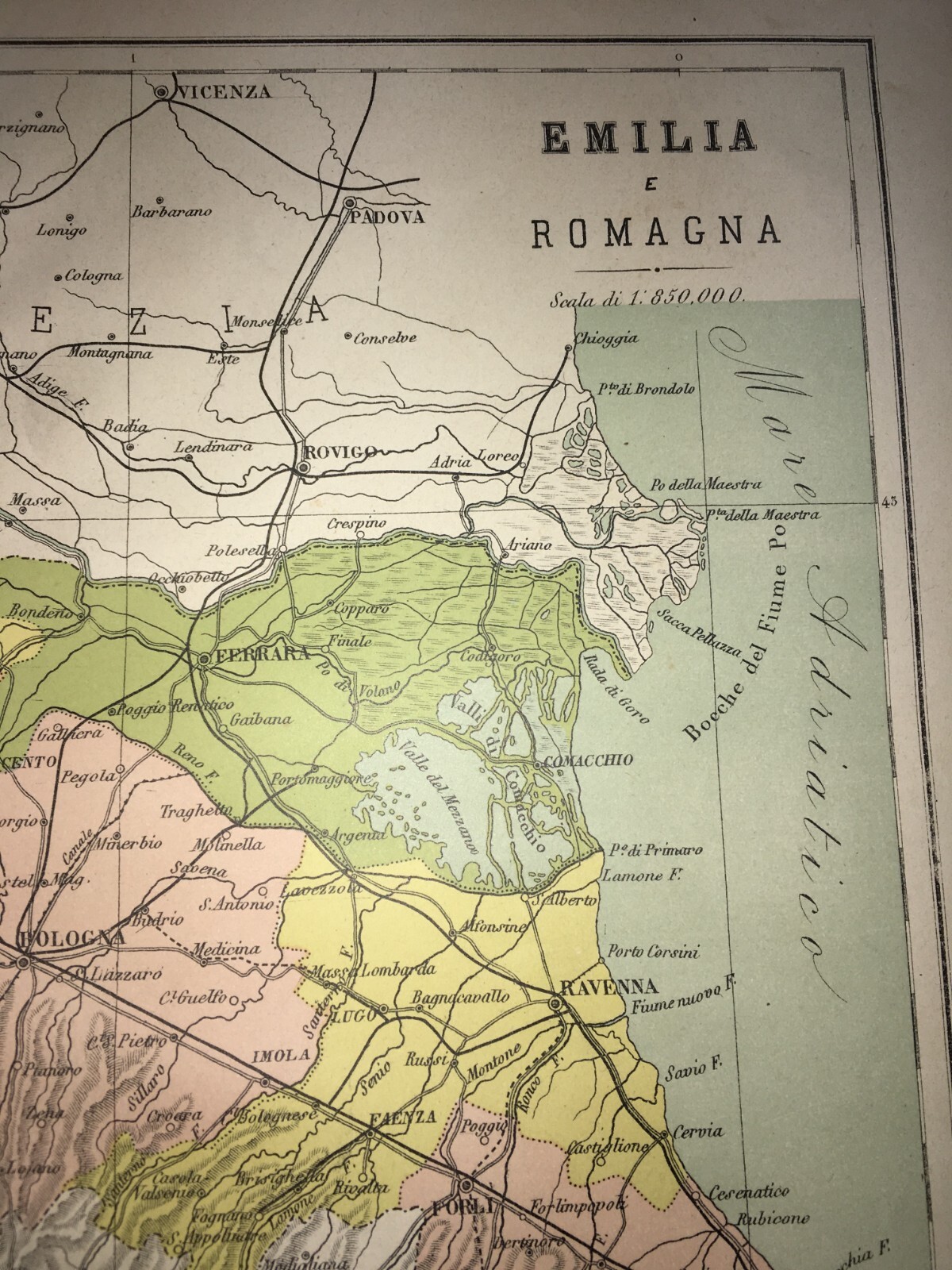 Emilia Romagna: Antica Mappa Cartografica Vallardi Con Province Colorate
