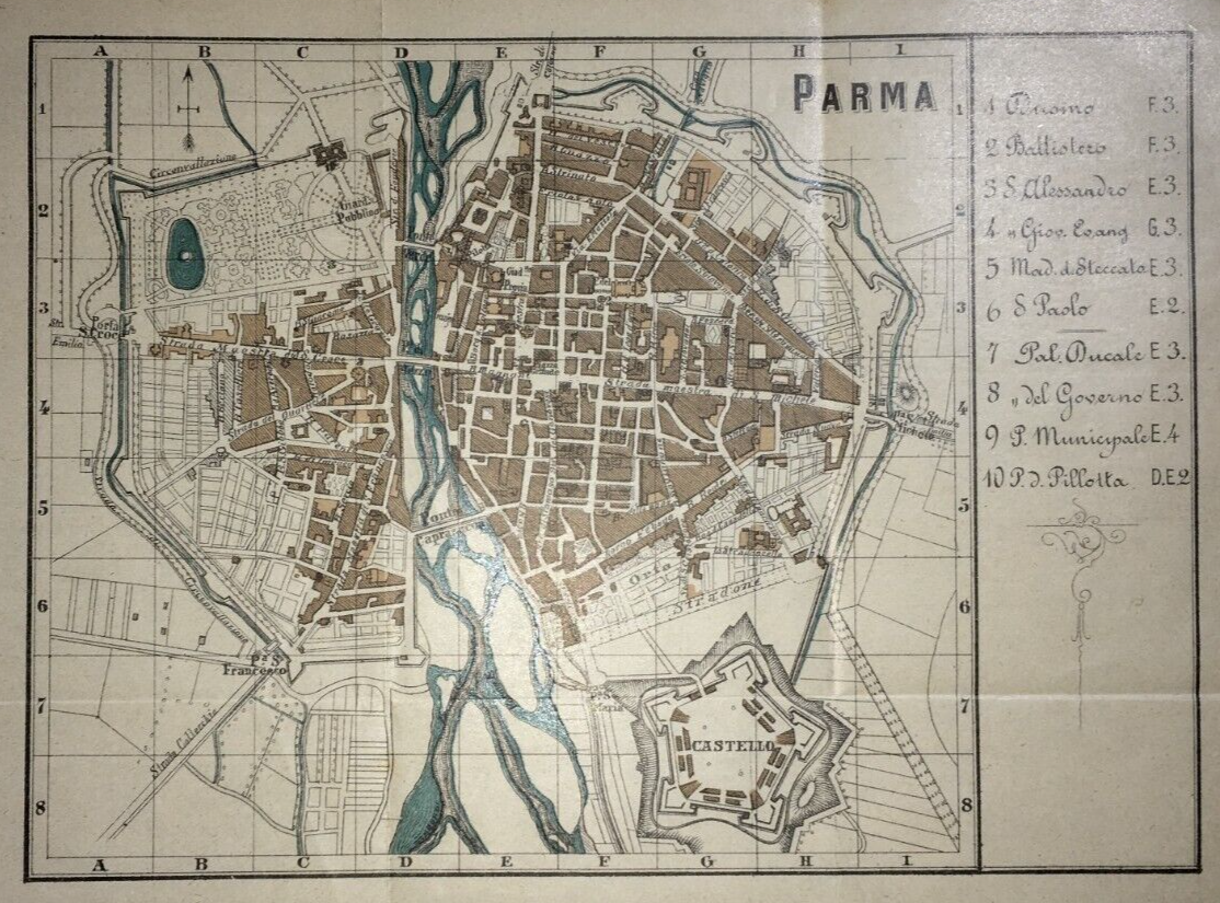Parma: Pianta Della Città Con Stradario, Castello E Monumenti Storici