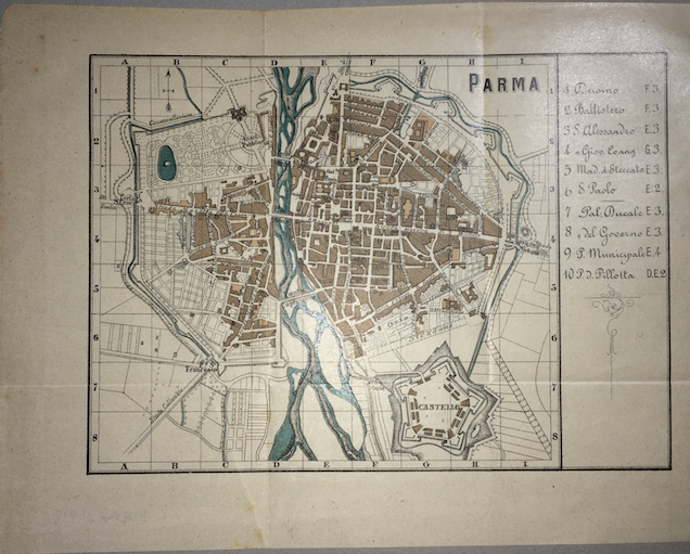Parma: Pianta Della Città Con Stradario, Castello E Monumenti Storici