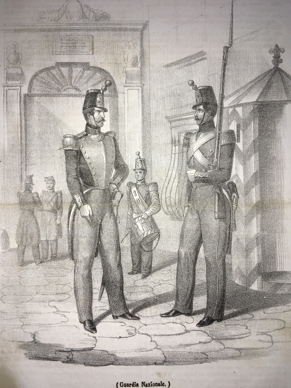 Militaria, Risorgimento, Guardia Nazionale, Militari In Divisa, Antica Stampa