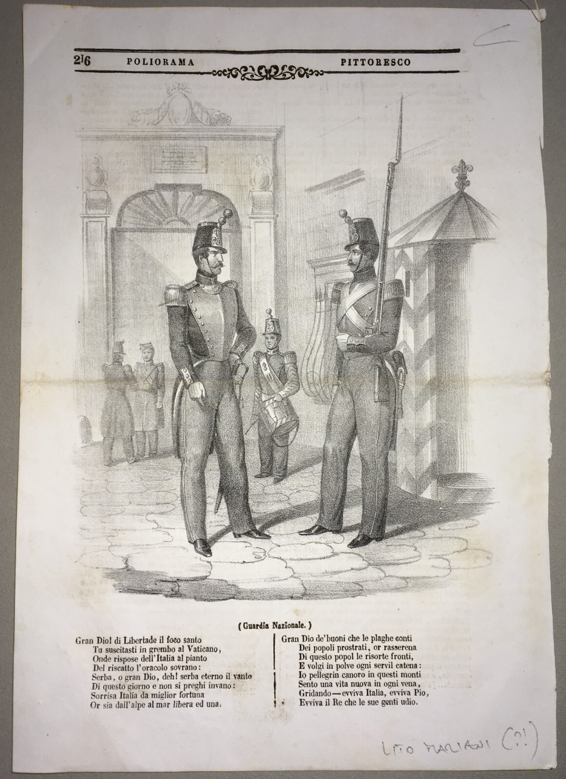Militaria, Risorgimento, Guardia Nazionale, Militari In Divisa, Antica Stampa