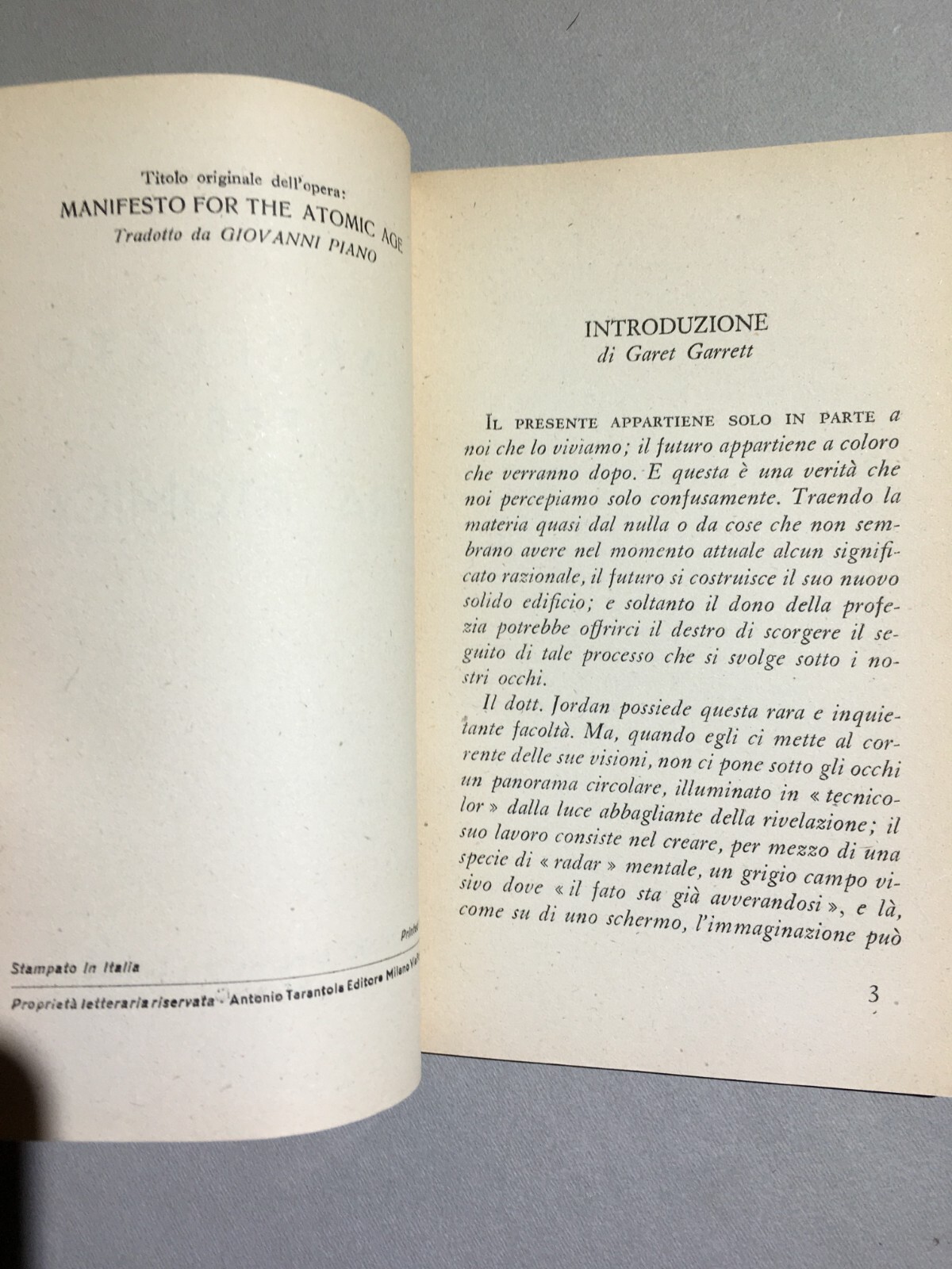 Jordan   Manifesto Per L'Era Atomica   Tarantola Editore, 1946