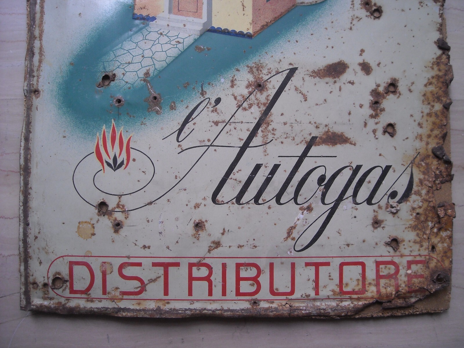 Gas   L'Autogas   Insegna Pubblicitaria In Latta