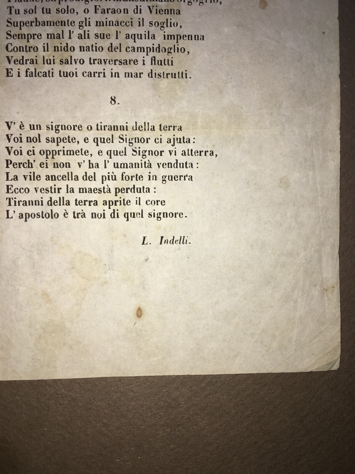 Puglia   Monopoli   Indelli   Storia Locale   Risorgimento   Raro Antico Foglio Volante