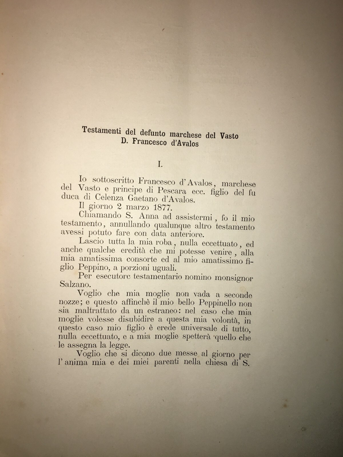 Abruzzo, Vasto, Nobiltà Napoletana, Principe d'Avalos, Mirelli, Caturano, Eredità