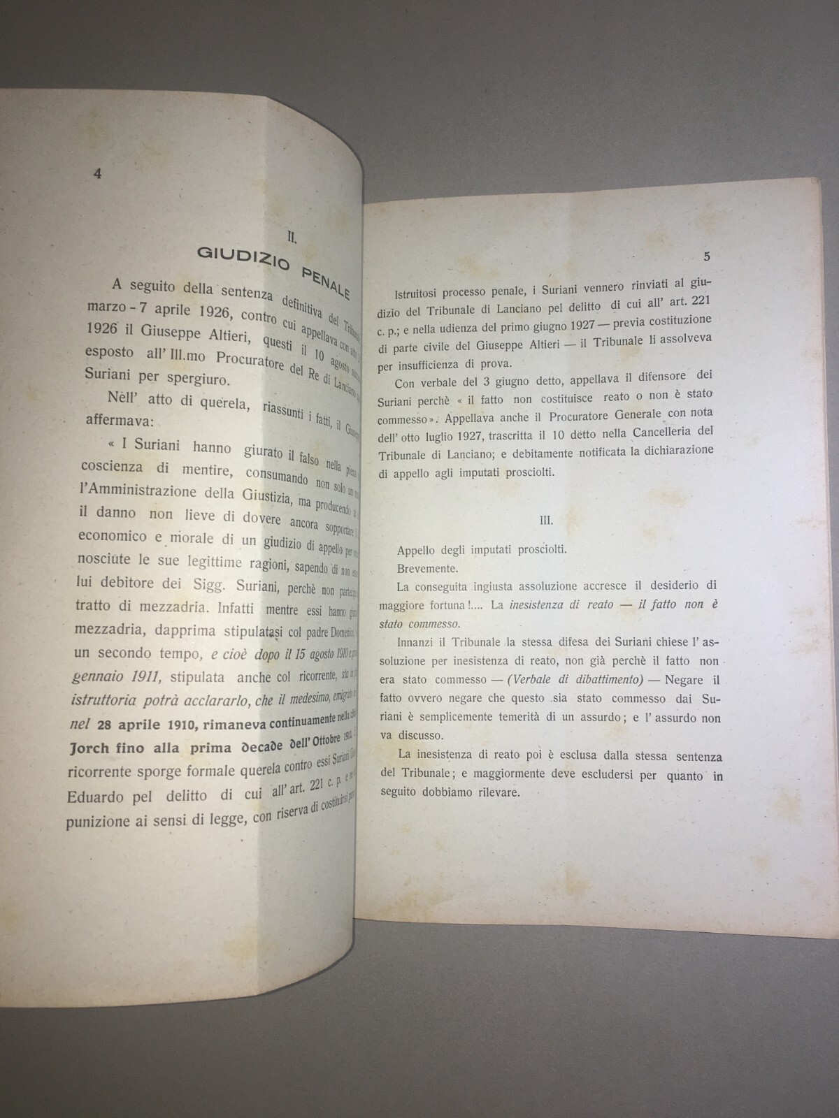 Giuridica, Abruzzo, Vasto, Monteodorisio: Antica Allegazione Altieri Suriani, 1928