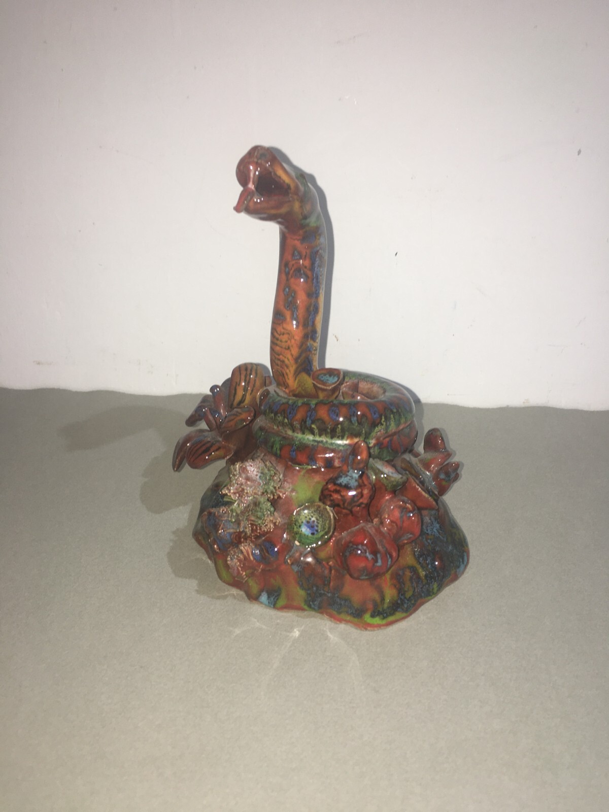 Scultura Cobra In Ceramica Policroma Di Ducci, San Marino