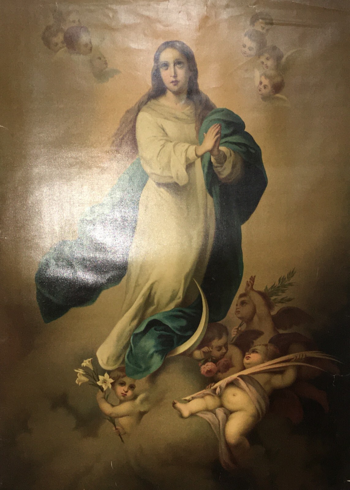 Madonna Immacolata. Antica Stampa Popolare Devozionale Con Grande Cromolitografia