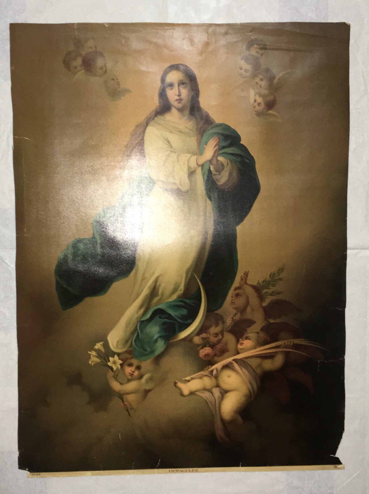 Madonna Immacolata. Antica Stampa Popolare Devozionale Con Grande Cromolitografia