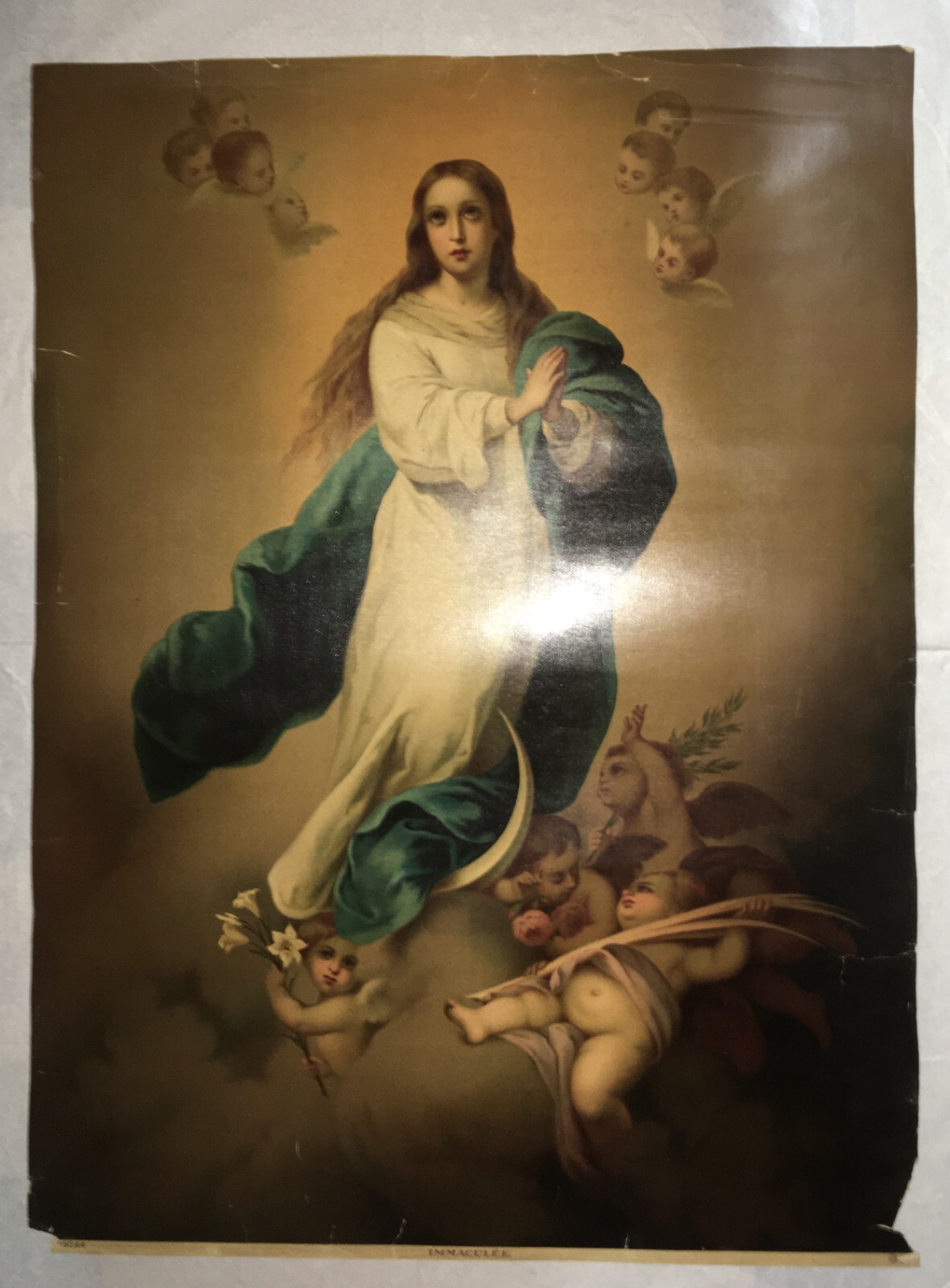Madonna Immacolata. Antica Stampa Popolare Devozionale Con Grande Cromolitografia