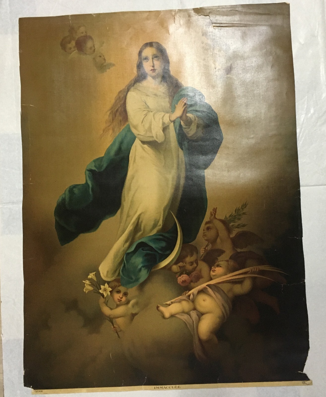 Madonna Immacolata. Antica Stampa Popolare Devozionale Con Grande Cromolitografia