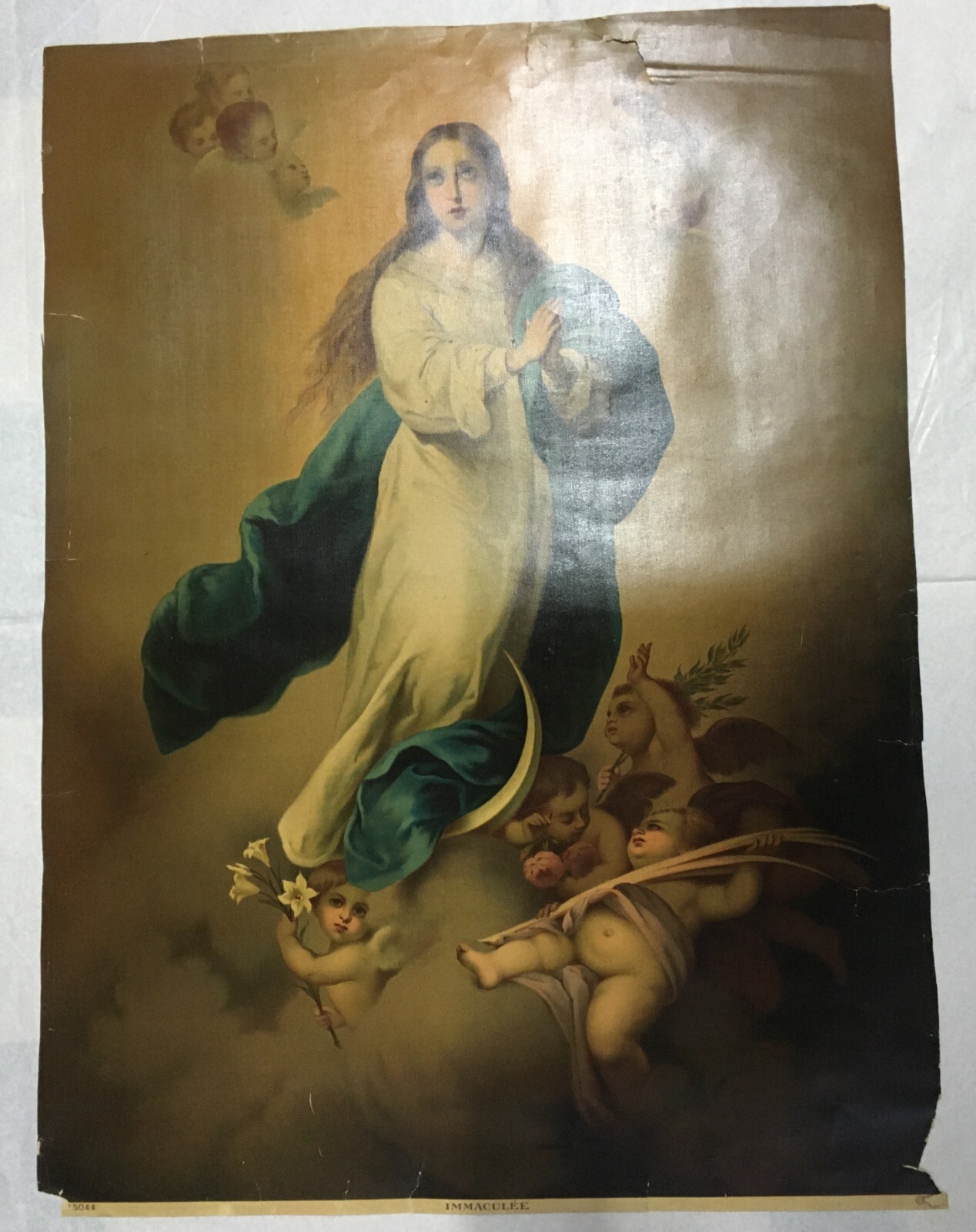 Madonna Immacolata. Antica Stampa Popolare Devozionale Con Grande Cromolitografia