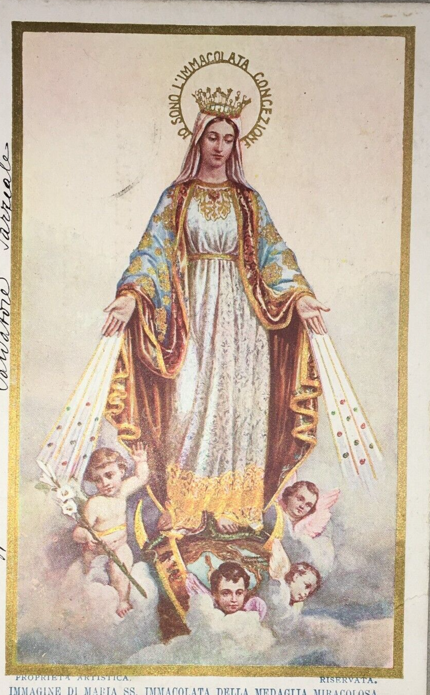 Antica Stampa Popolare Devozionale Madonna Immacolata Artista Carlo Grandi XVIII Secolo