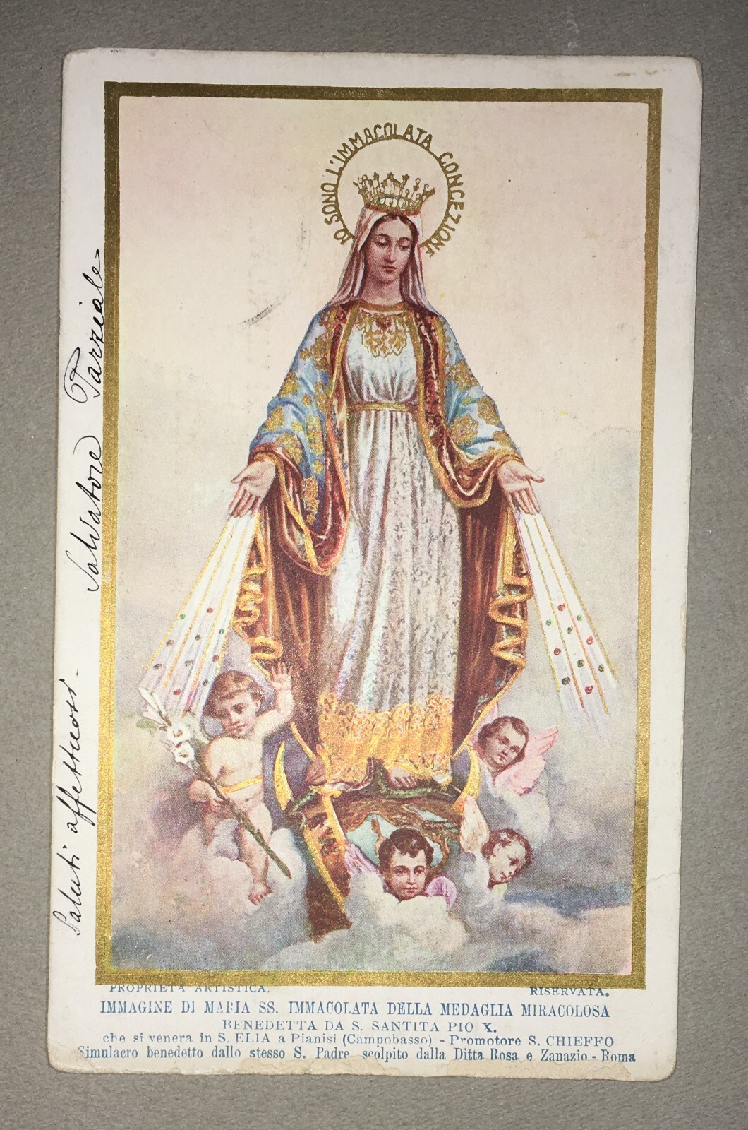 Antica Stampa Popolare Devozionale Madonna Immacolata Artista Carlo Grandi XVIII Secolo