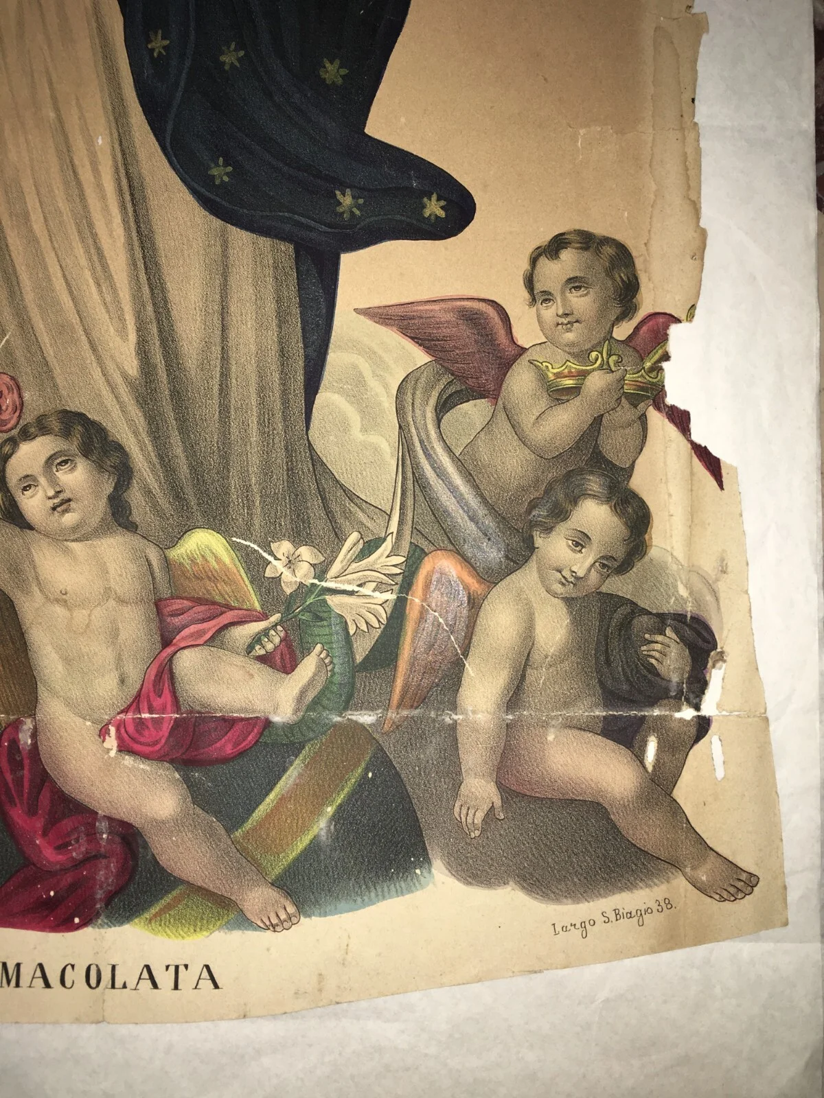 Antica Stampa Popolare Devozionale Madonna Immacolata Litografia Colorata Napoli