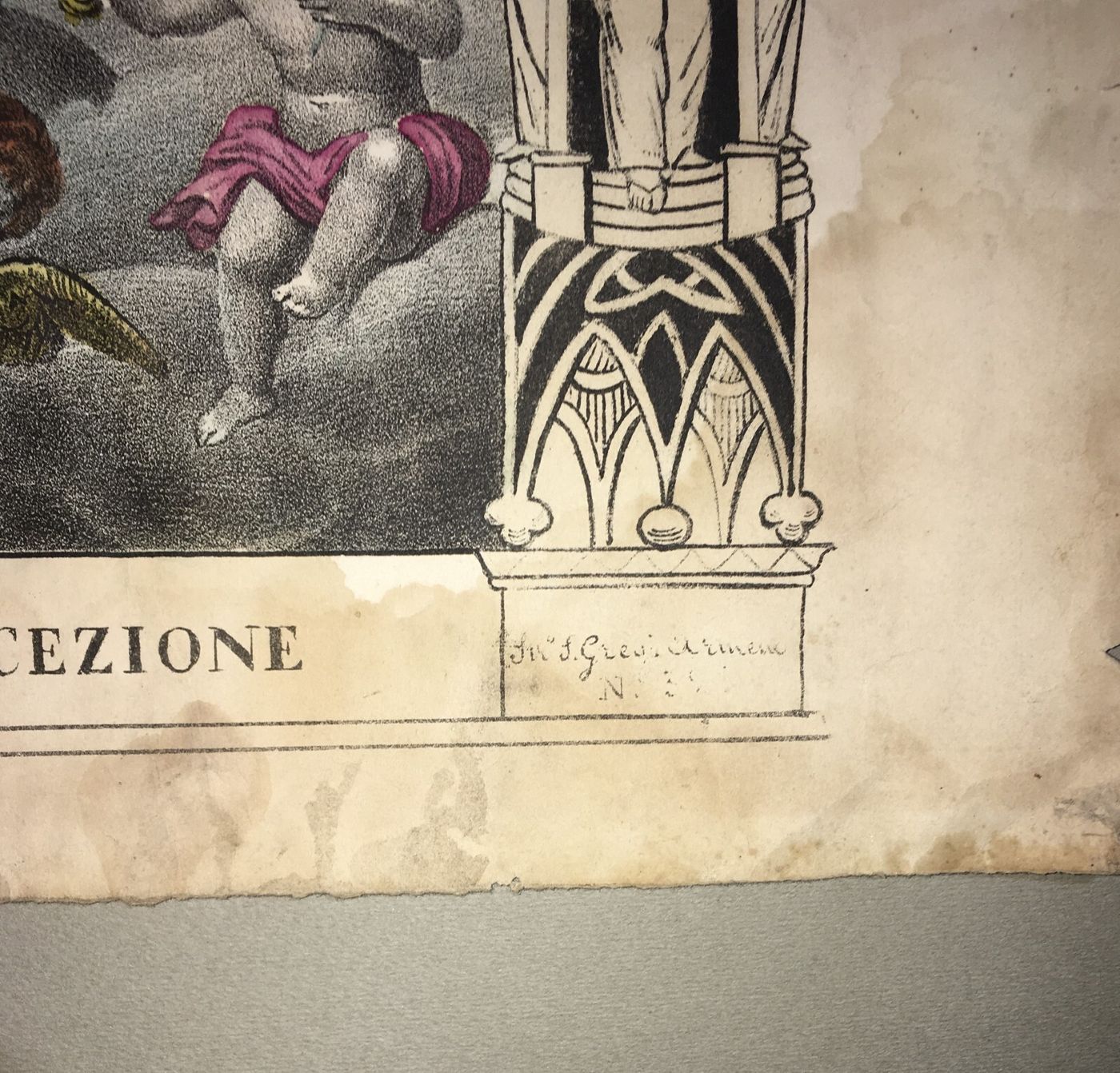 Antica Stampa Popolare Devozionale   Madonna Dell'Immacolata   Litografia Colorata