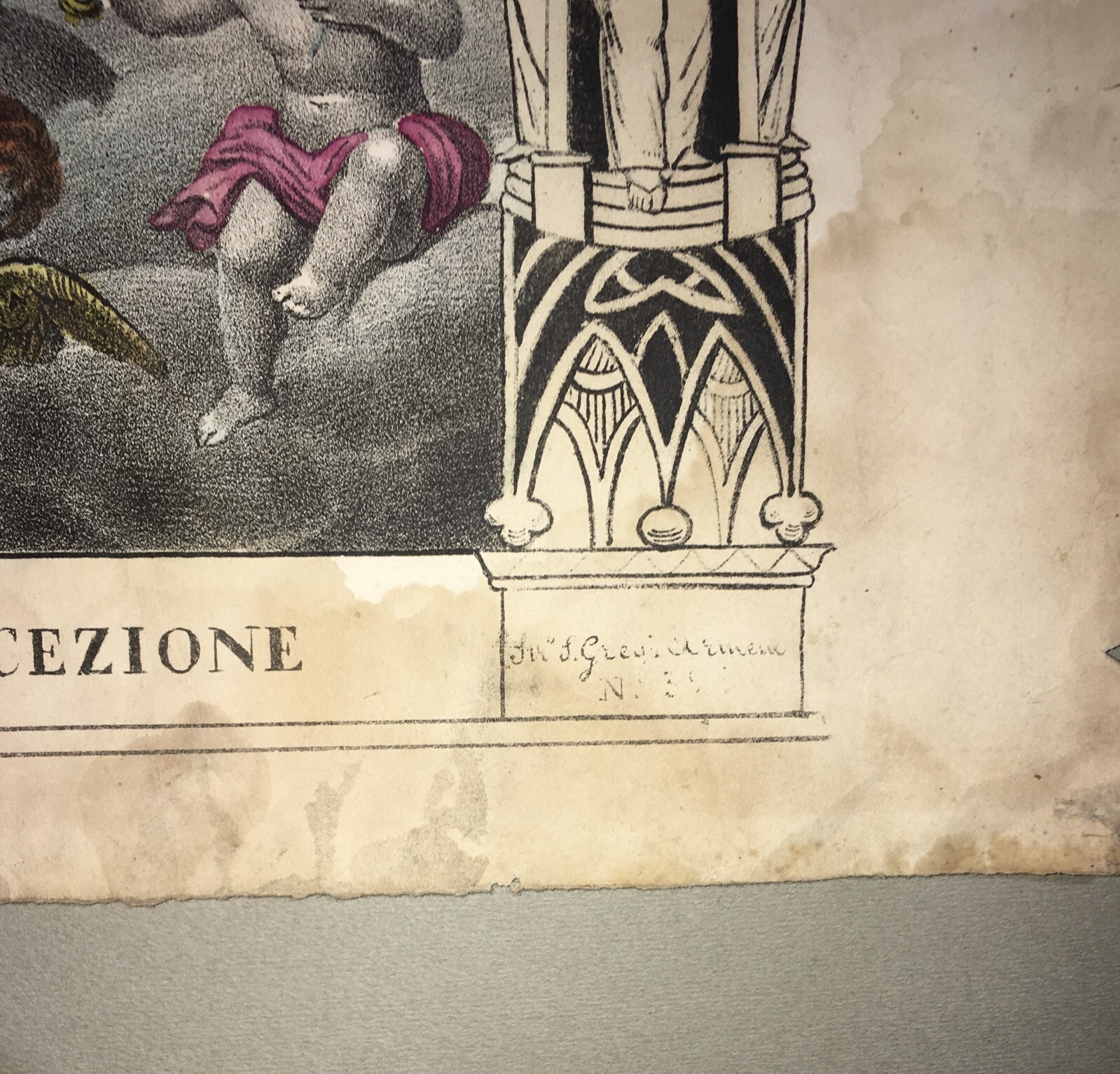 Antica Stampa Popolare Devozionale   Madonna Dell'Immacolata   Litografia Colorata