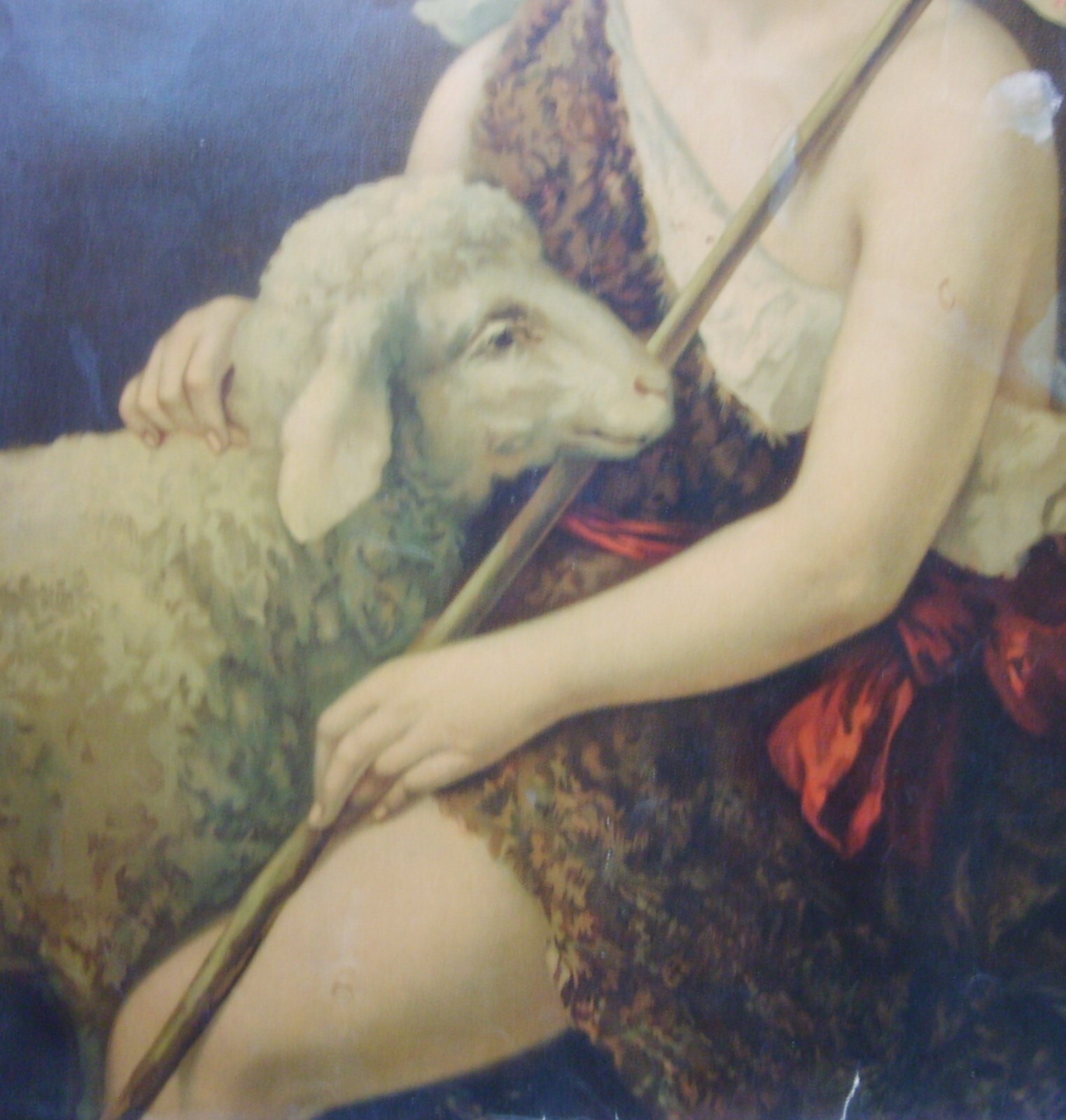 Antica Stampa Devozionale: San Giovannino Con L'Agnello (grande Cromolitografia)