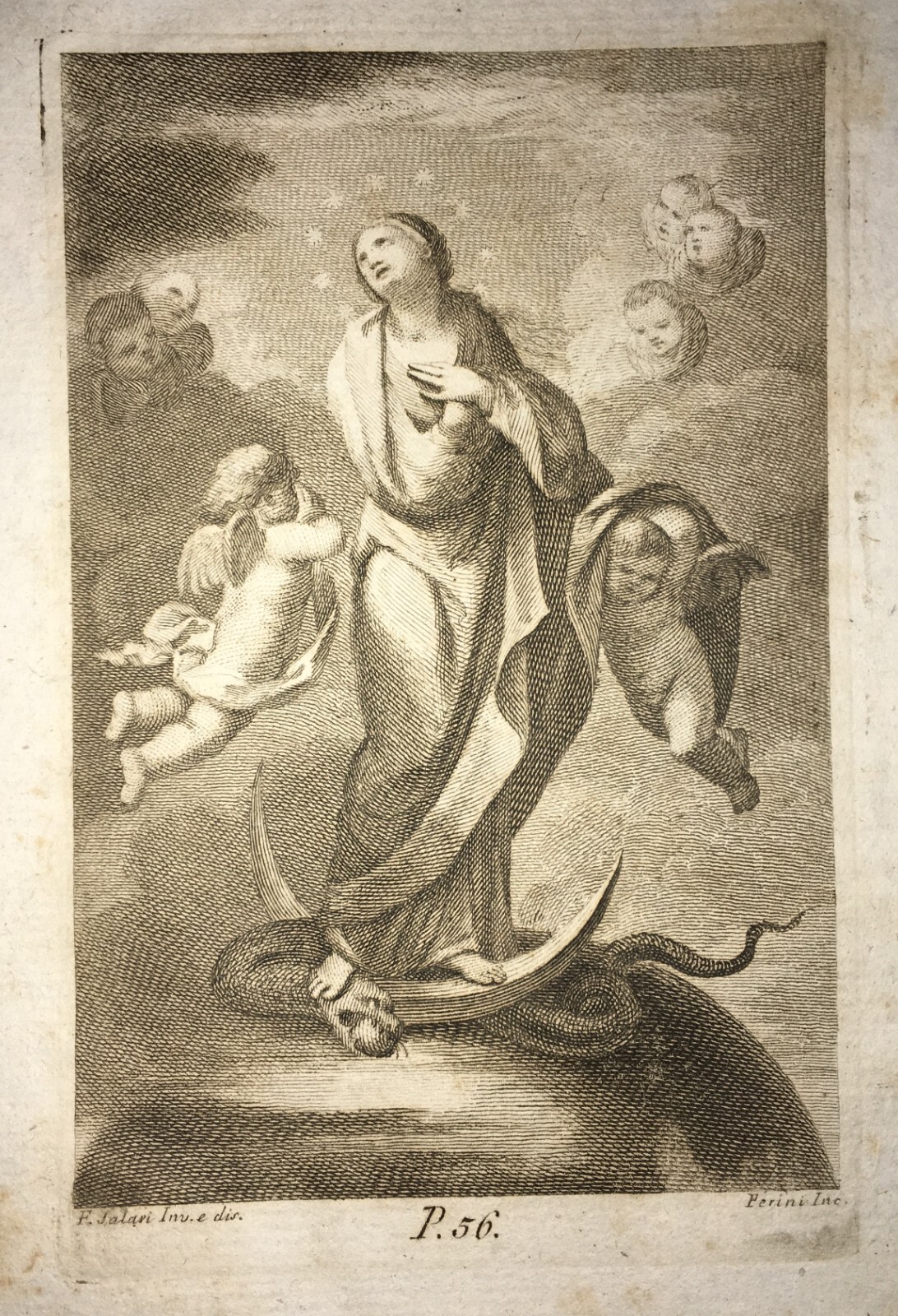 Antica Stampa Popolare Devozionale: Madonna Immacolata, Artisti Salari E Perini
