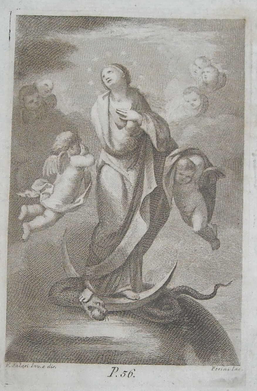 Antica Stampa Popolare Devozionale: Madonna Immacolata, Artisti Salari E Perini