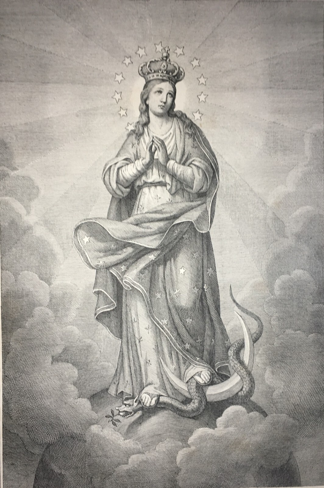 Antica Stampa Popolare Devozionale: Madonna Immacolata, Incisore Proja E Spellani