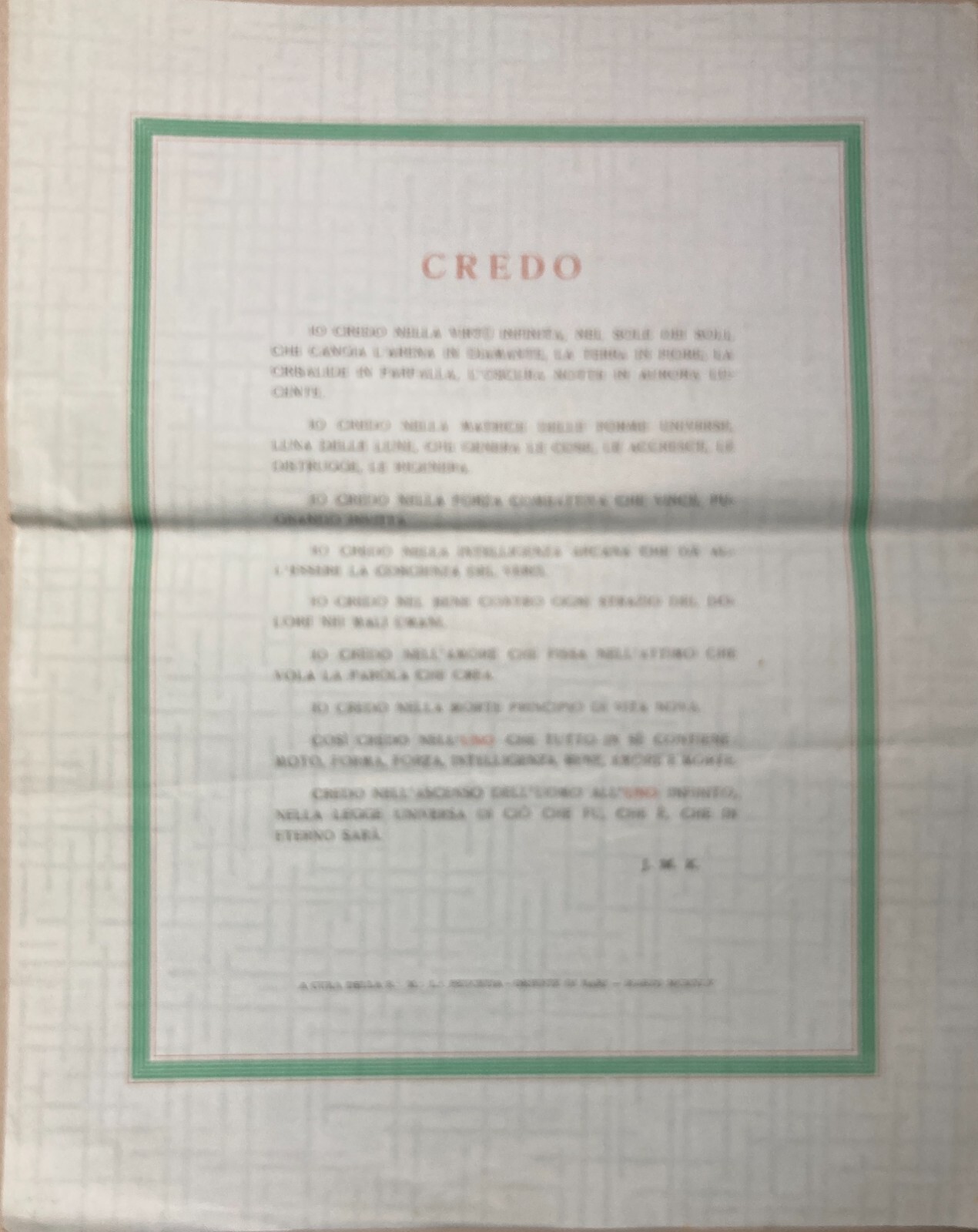 Puglia, Bari: Massoneria, Loggia Peucetia. Foglio Volante, 1945. Stampa d'Epoca