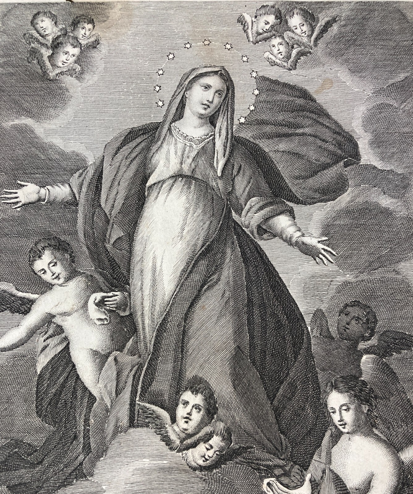 Arte Popolare Devozionale: Assunzione Della Madonna. Incisione Antica Di Francesco Scafa
