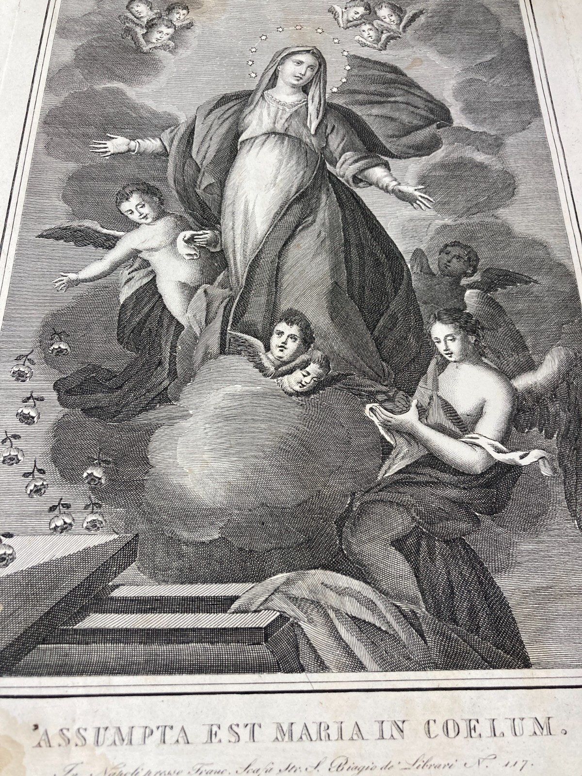 Arte Popolare Devozionale: Assunzione Della Madonna. Incisione Antica Di Francesco Scafa