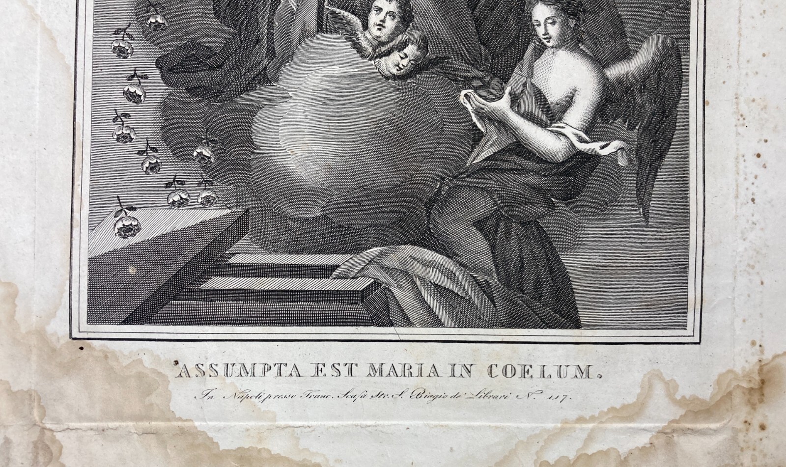 Arte Popolare Devozionale: Assunzione Della Madonna. Incisione Antica Di Francesco Scafa