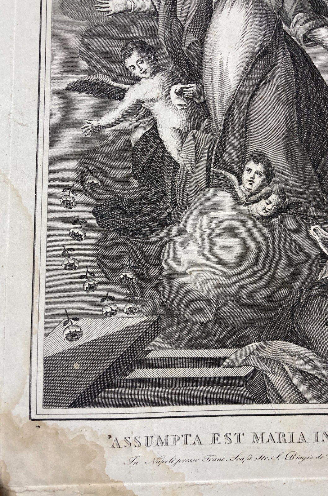 Arte Popolare Devozionale: Assunzione Della Madonna. Incisione Antica Di Francesco Scafa