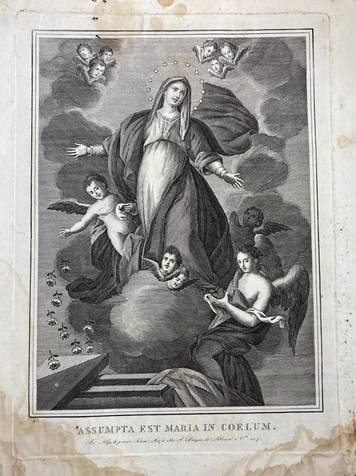 Arte Popolare Devozionale: Assunzione Della Madonna. Incisione Antica Di Francesco Scafa