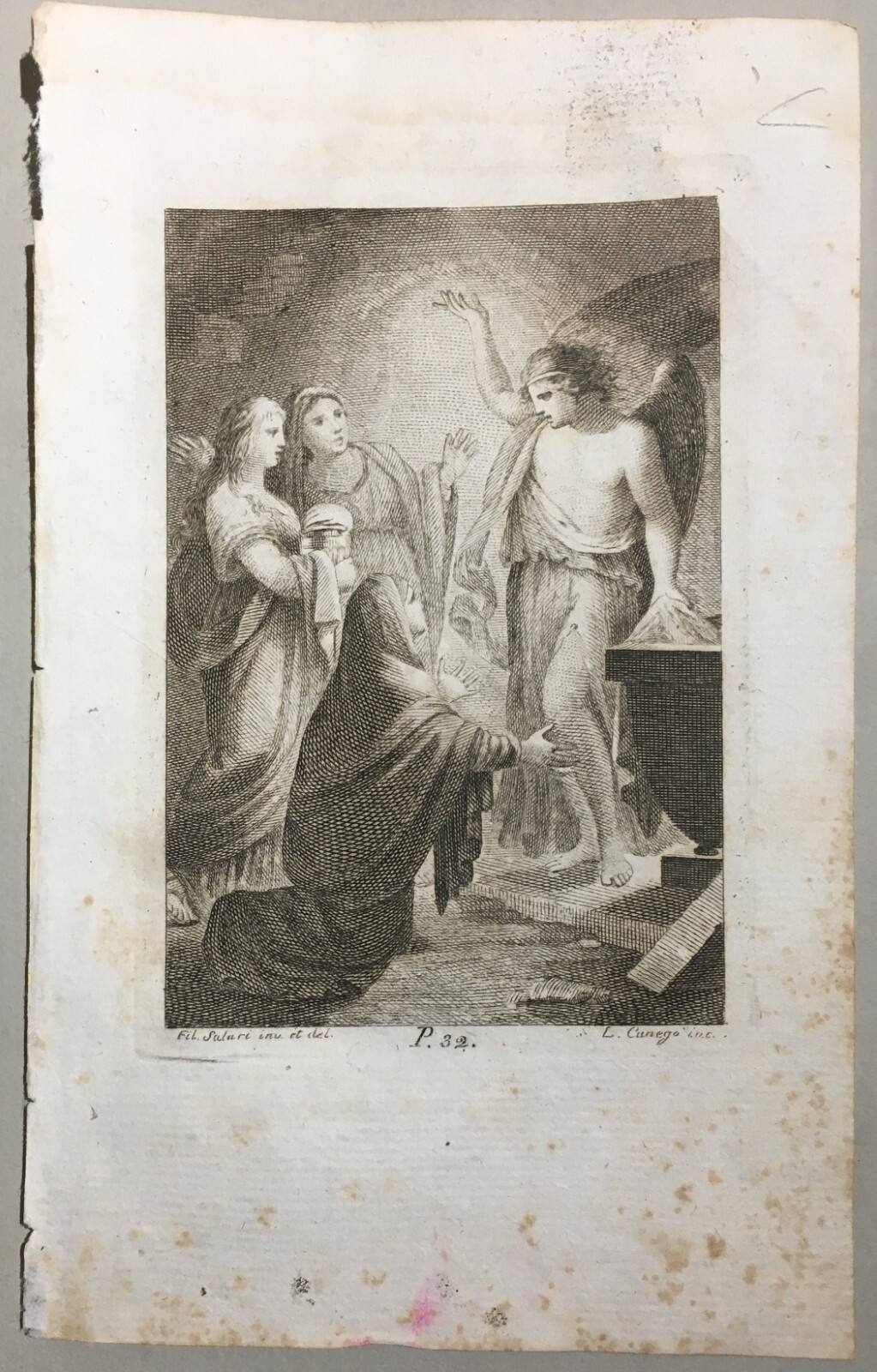 Antica Stampa Popolare Devozionale: Resurrezione Con Angelo, Filippo Salari E Luigi Cunego, XIX Secolo