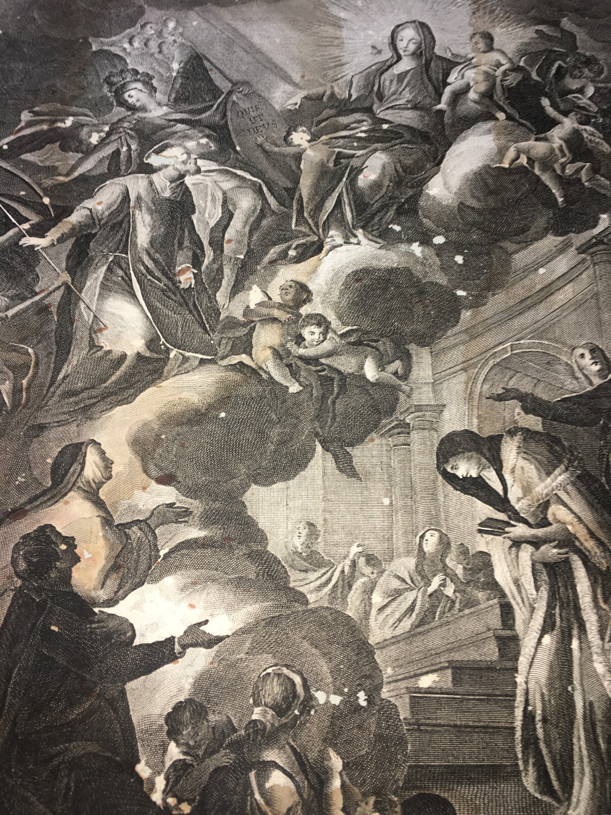 Scenografica Stampa Devozionale: Allegoria Della Morte, San Michele E San Andrea