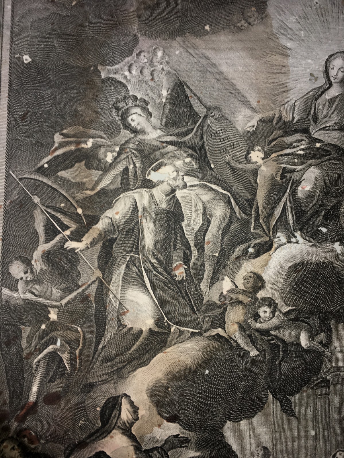 Scenografica Stampa Devozionale: Allegoria Della Morte, San Michele E San Andrea