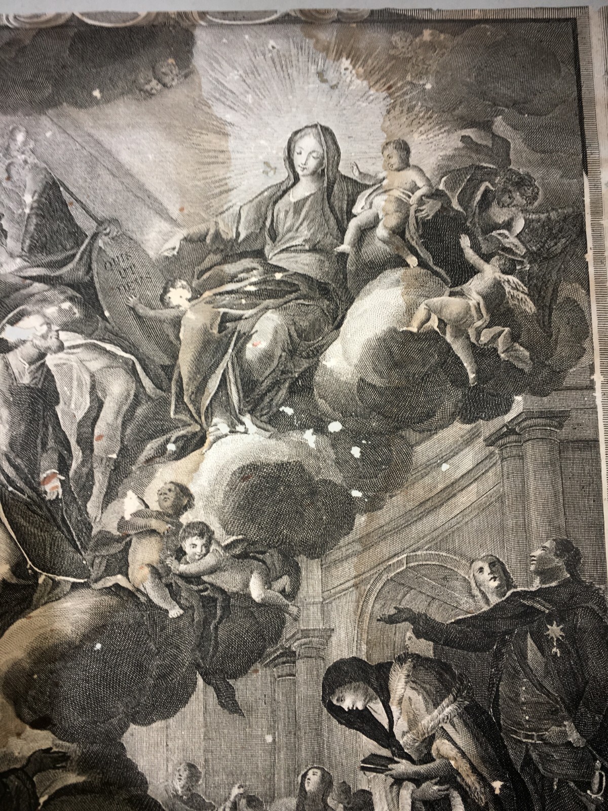 Scenografica Stampa Devozionale: Allegoria Della Morte, San Michele E San Andrea