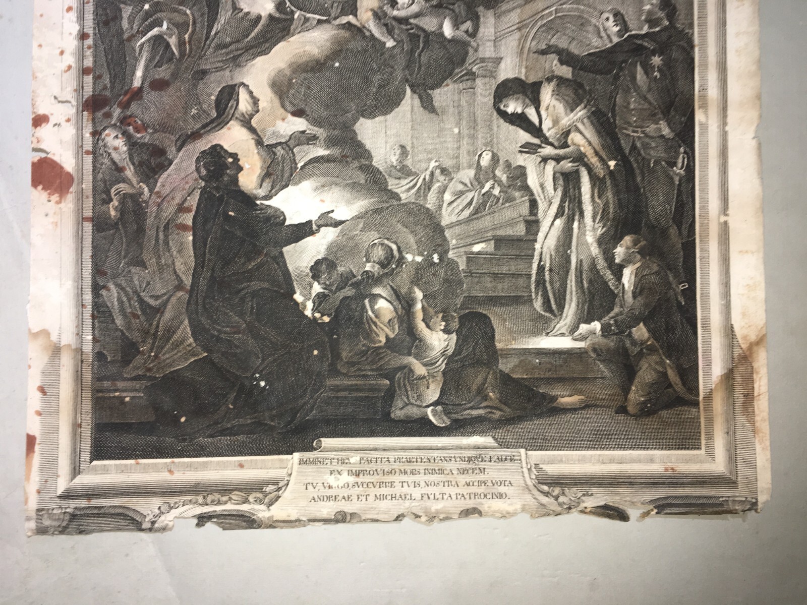 Scenografica Stampa Devozionale: Allegoria Della Morte, San Michele E San Andrea