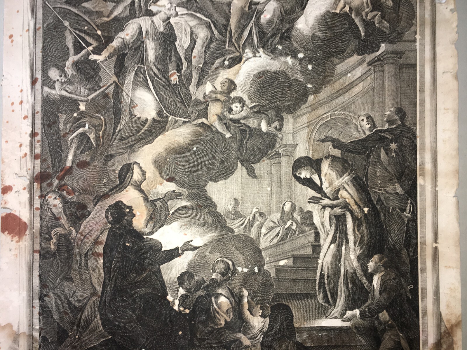 Scenografica Stampa Devozionale: Allegoria Della Morte, San Michele E San Andrea