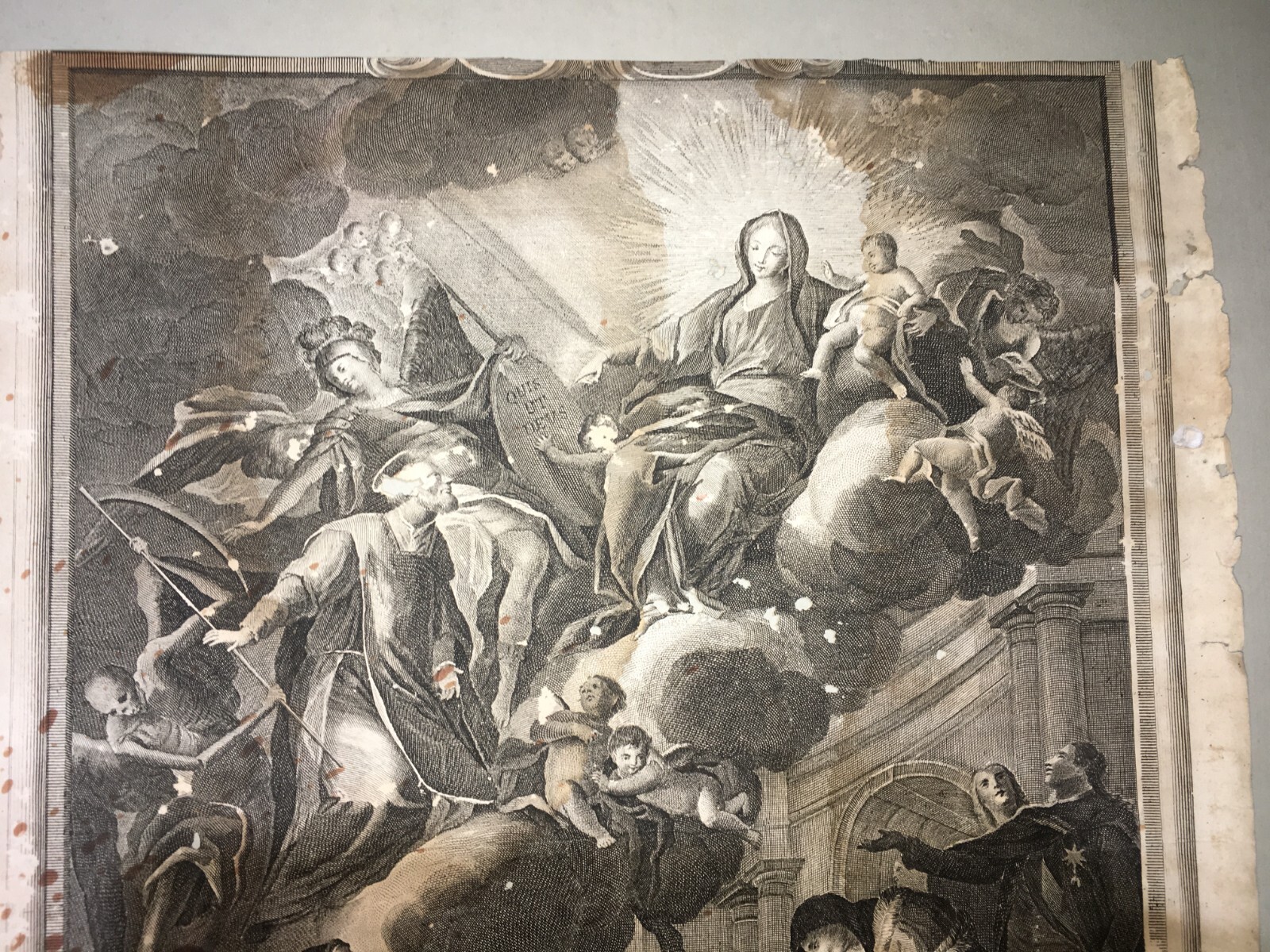 Scenografica Stampa Devozionale: Allegoria Della Morte, San Michele E San Andrea