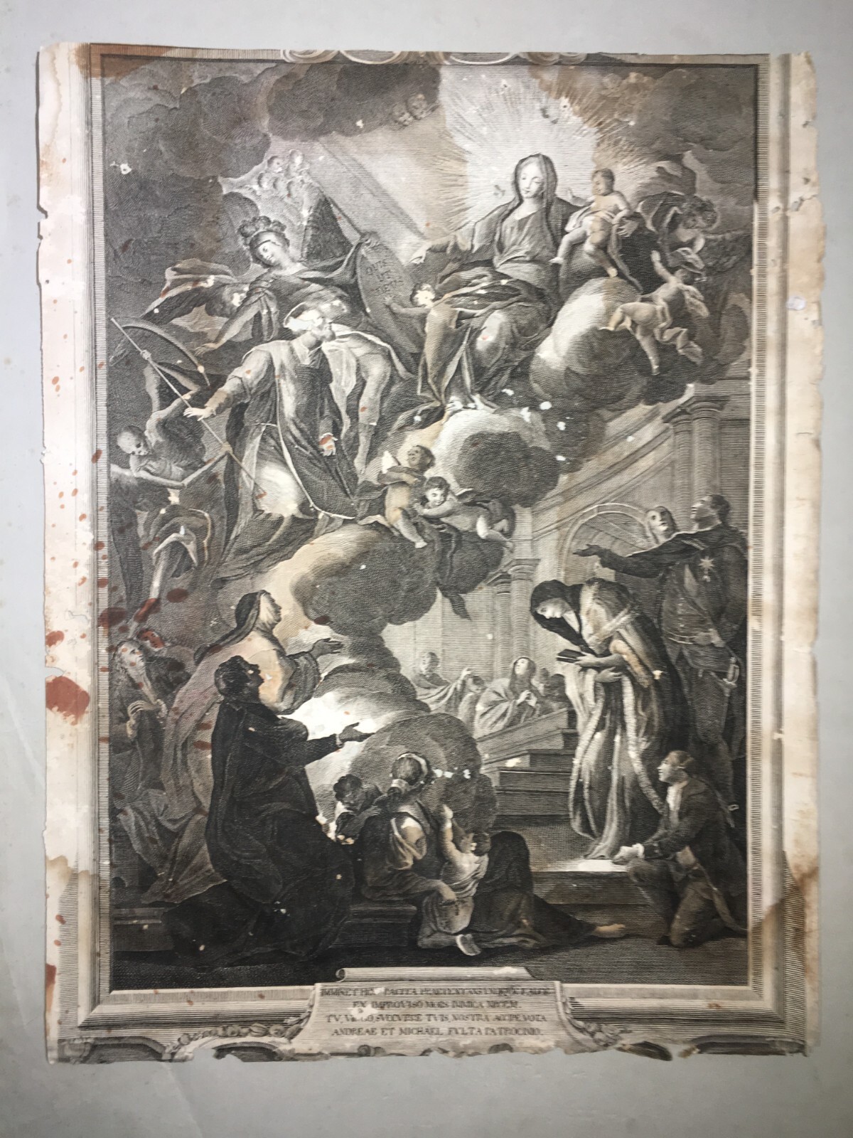 Scenografica Stampa Devozionale: Allegoria Della Morte, San Michele E San Andrea