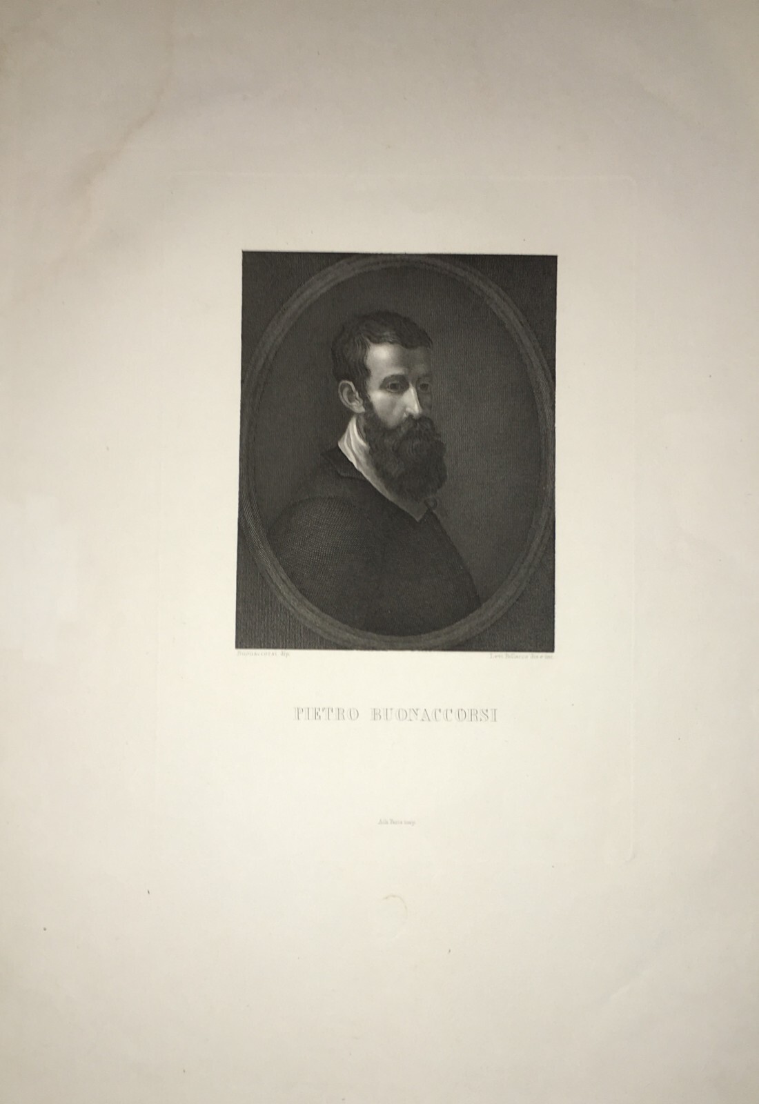 Pietro Buonaccorsi Detto Perin Del Vaga, Autoritratto. Incisione Di Levi Pollacco, Achille Paris, Metà XIX Secolo