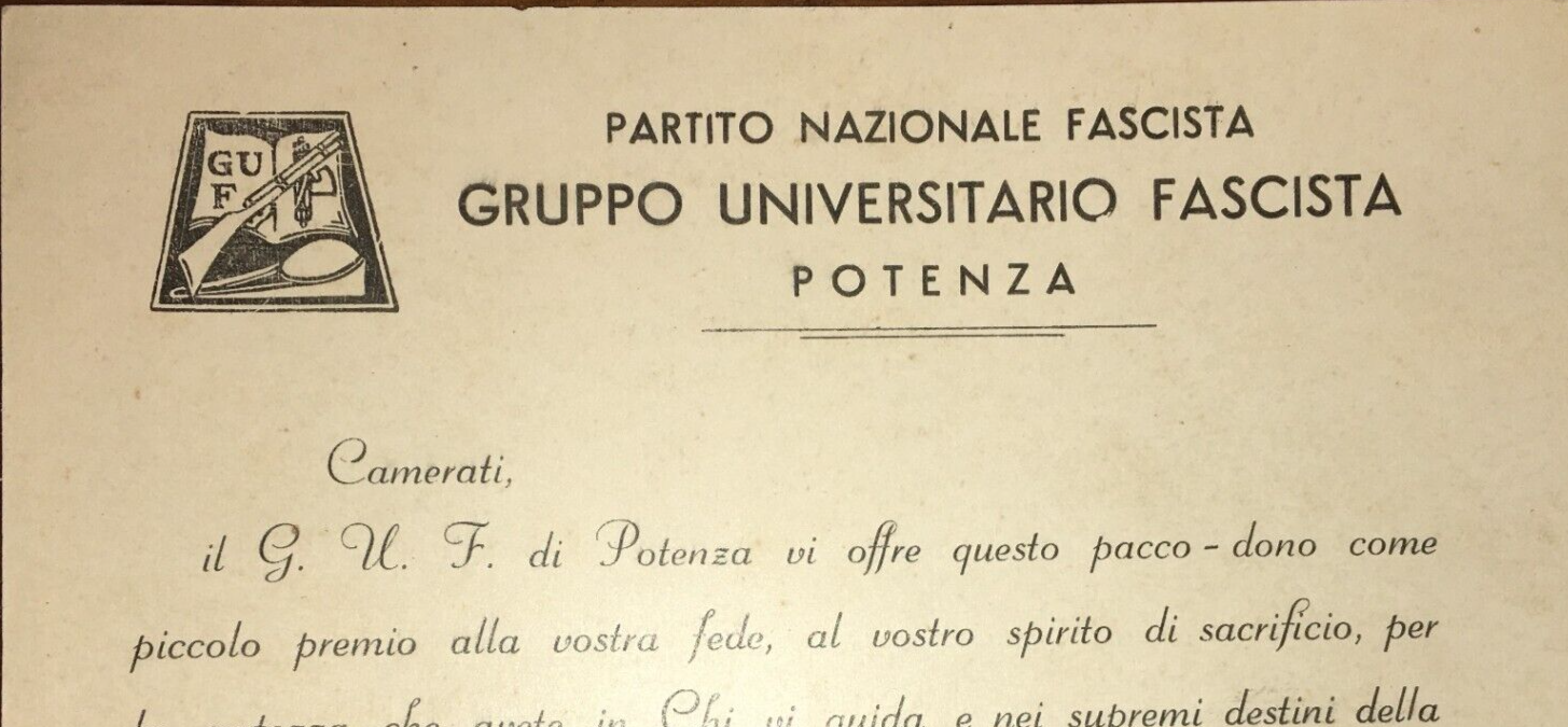 Basilicata, Potenza, Fascismo, Universitari, GUF, Pubblicitaria d'Epoca, Cartolina