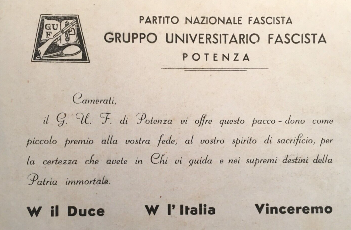 Basilicata, Potenza, Fascismo, Universitari, GUF, Pubblicitaria d'Epoca, Cartolina