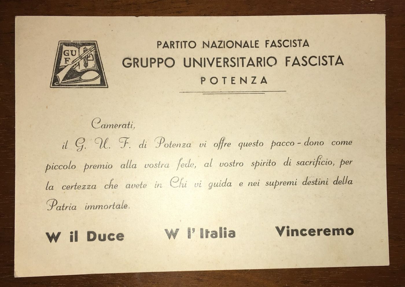 Basilicata, Potenza, Fascismo, Universitari, GUF, Pubblicitaria d'Epoca, Cartolina