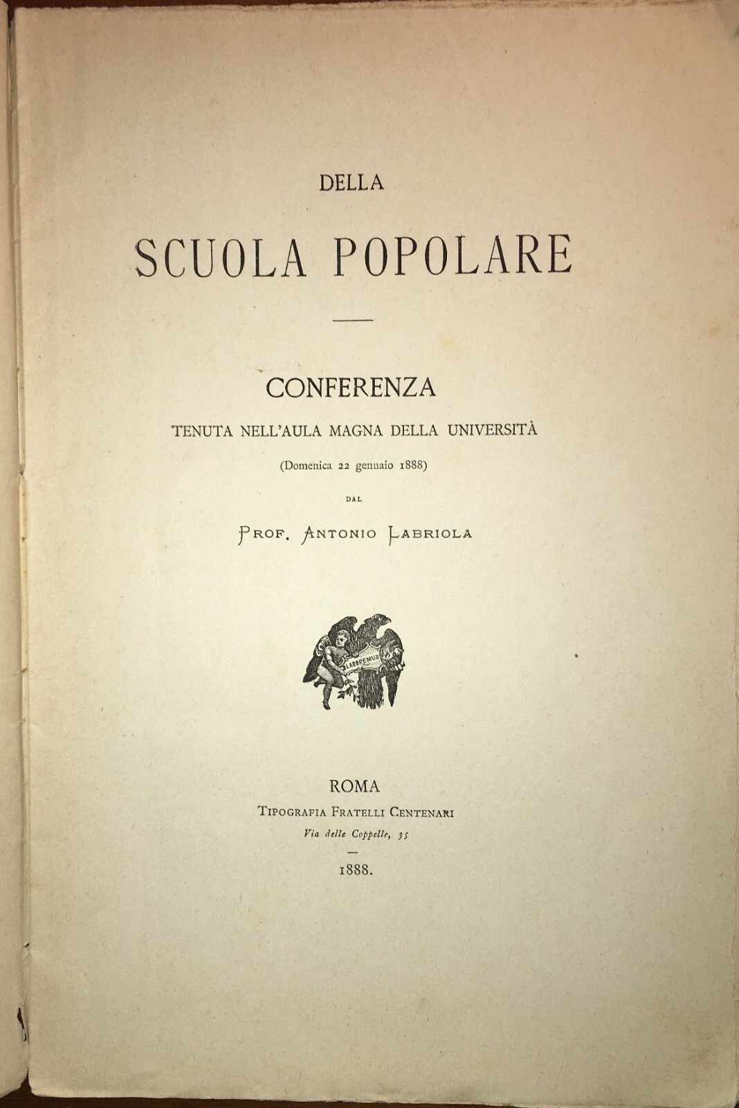 Pedagogia Scuola Popolare Labriola Società Degli Insegnanti Conferenza 1888