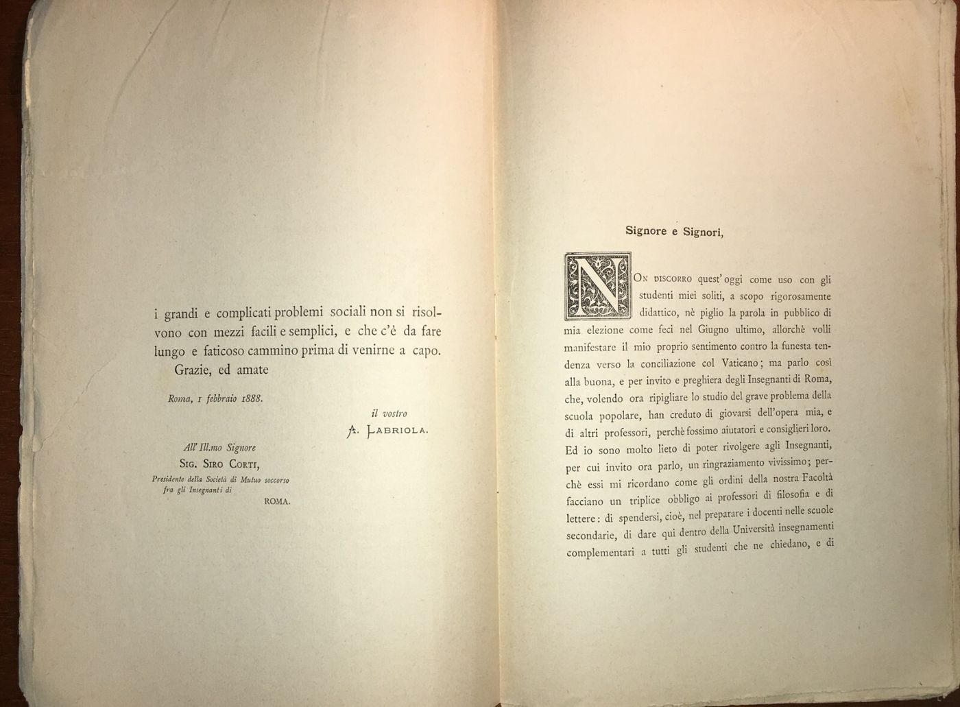 Pedagogia   Scuola Popolare   Labriola   Società Degli Insegnanti   Conferenza   1888