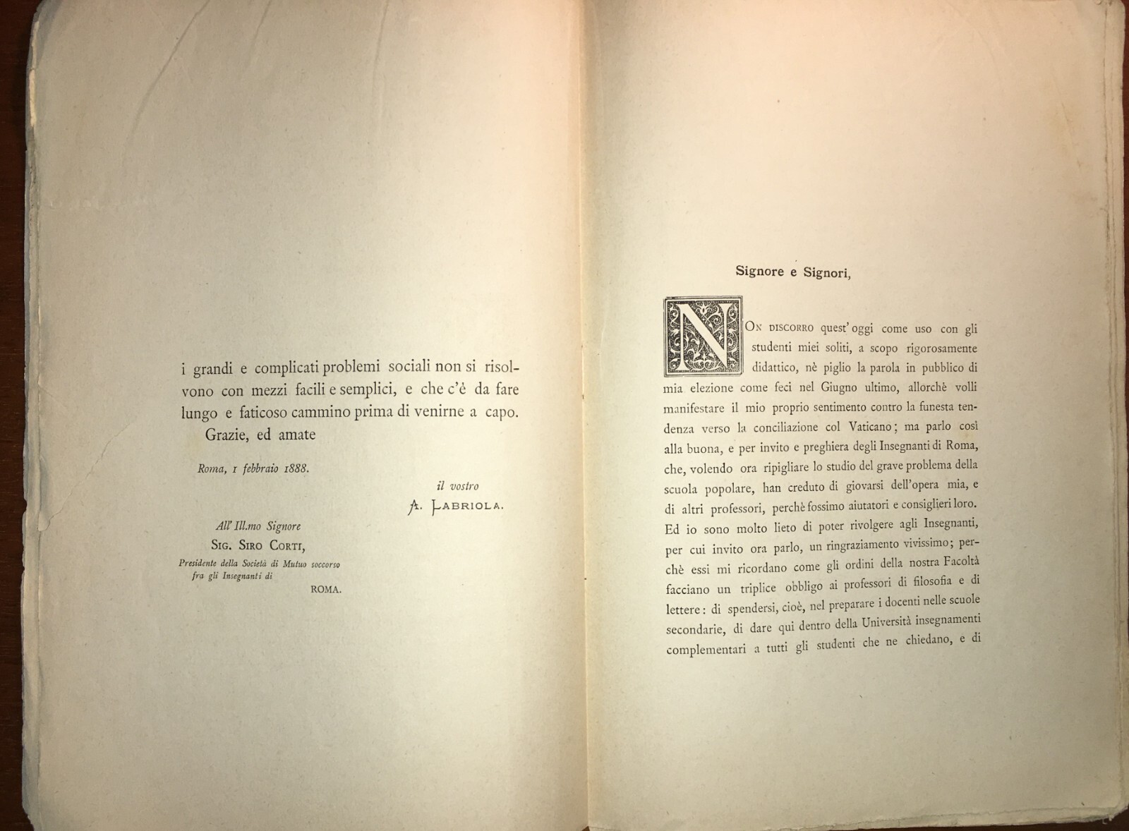 Pedagogia Scuola Popolare Labriola Società Degli Insegnanti Conferenza 1888