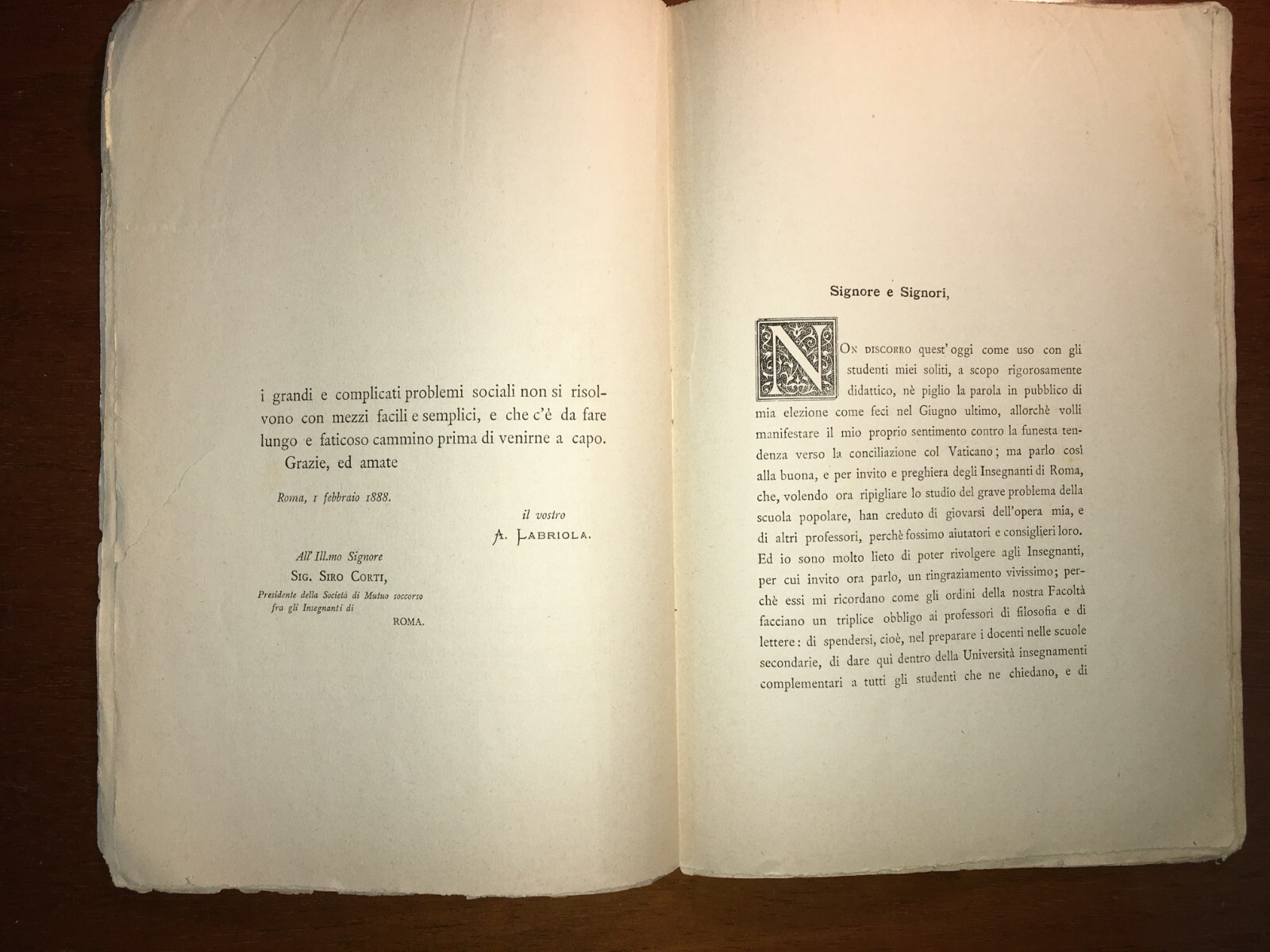 Pedagogia Scuola Popolare Labriola Società Degli Insegnanti Conferenza 1888
